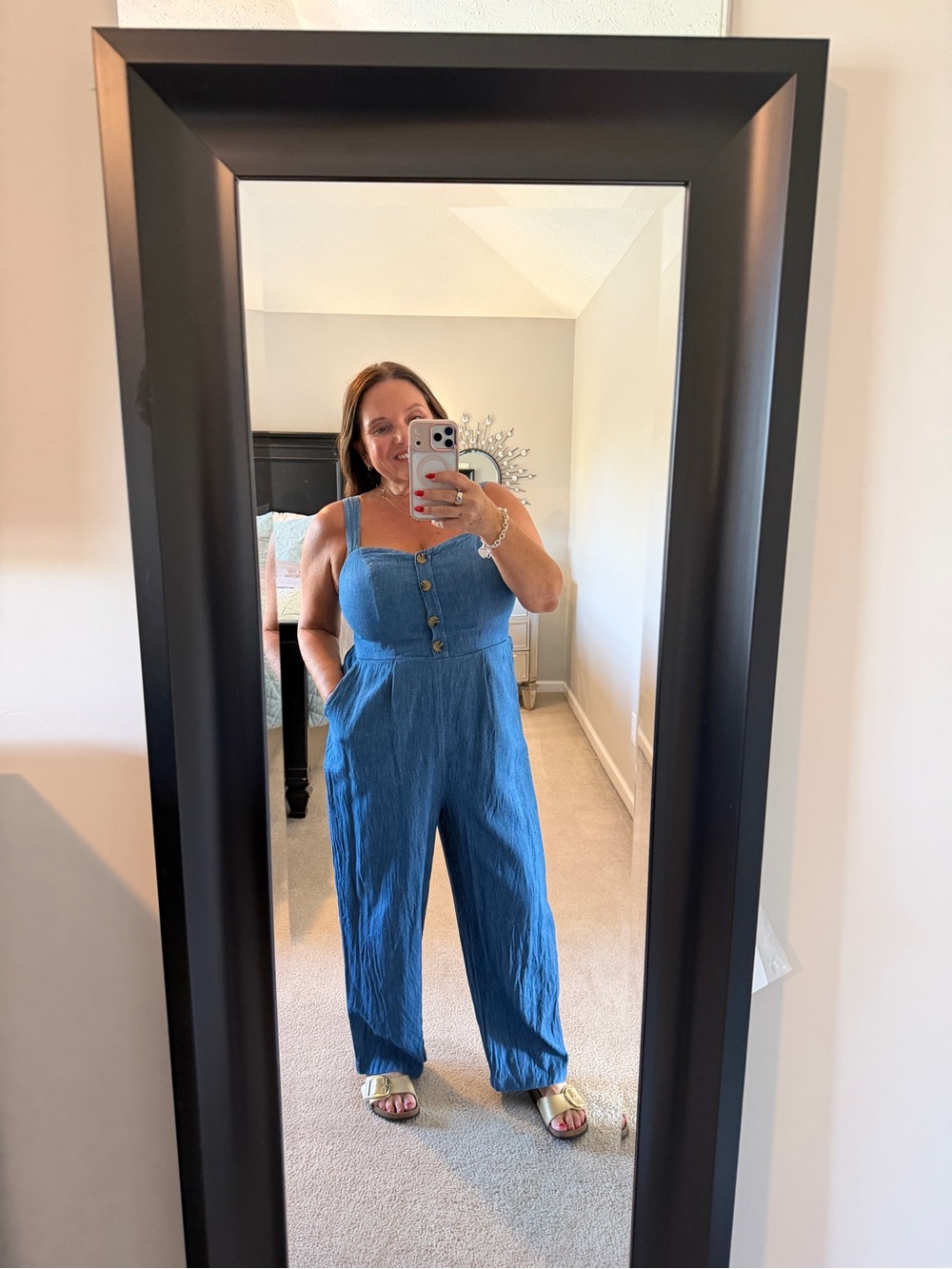 Old Navy Blue Button-Front Wide-Leg Jumpsuit